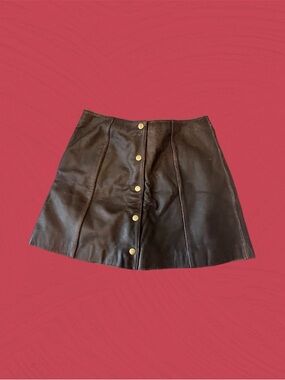 Brandon Thomas Brown Leather Button-Front Mini Skirt